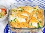 Griechischer Auflauf mit Nudeln, <strong>H&uuml;hnchen</strong> und Gem&uuml;se