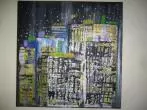 Acrylmalerei: Wandbild Metropole bei Nacht