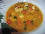 Leckere S&uuml;&szlig;kartoffelsuppe mit marinierter Fischeinlage