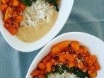 Veganes Kürbis Süßkartoffel Curry mit Erdnusssauce