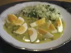 Butter-Kräuter-Reis mit Currysauce und Ei - vegetarisch