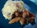 Schupfnudelauflauf mit Blaukraut und Lauch