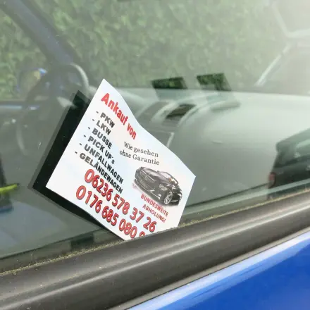 Immer wieder neue Karte mit Verkaufsangebot am Auto verhindern!