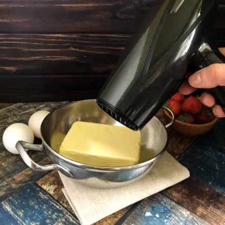 Föhn zum Backen - erwärmen von kaltem Backfett