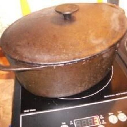 Induktionsherd und gusseiserner Gänsebräter