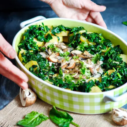 Kartoffel-Spinat-Champignongratin