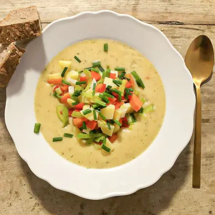 Samtsuppe mit Gemüsestückchen nach Wahl