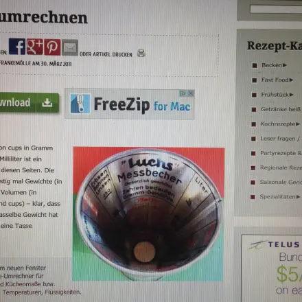 Umrechnungstabellen von Tassenangabe in Gramm