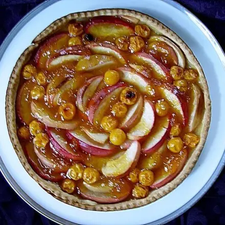 Tarte mit Äpfeln und Kapstachelbeeren (Physalis)