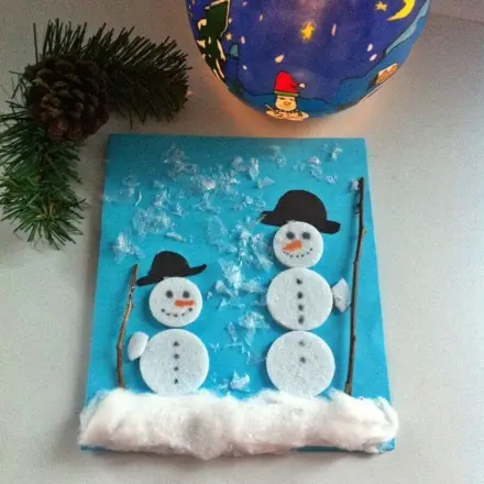 Weihnachtskarte mit Schneemann Motiv selbst gemacht