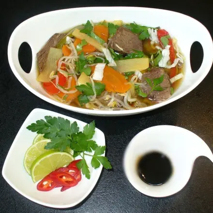 Asiatische Rindfleisch-Gemüsesuppe aus dem Schnellkochtopf