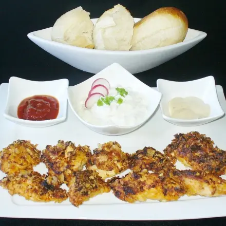 Knuspriges Fingerfood: Hähnchenbrust im Chipsmantel