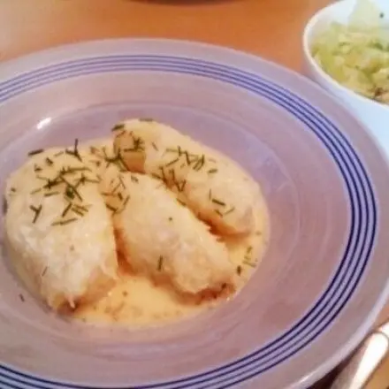 Saarländische Hoorische (Kartoffelklöße) mit Speckrahmsoße