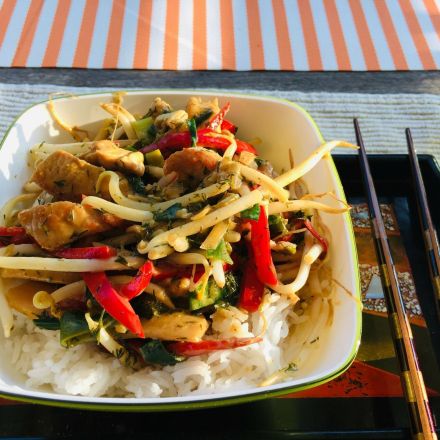 Pute asiatisch mit Papayabällchen und Kokosmilch