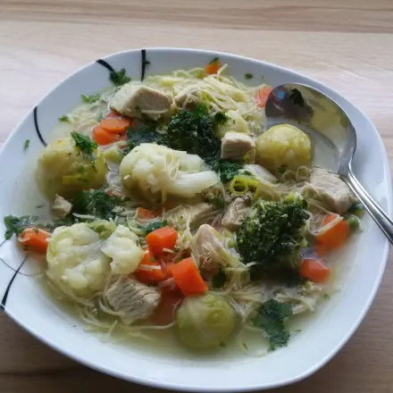 Nudel-Gemüsesuppe mit Putenbrust