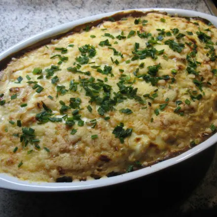 Kartoffel-Sauerkraut-Gratin mit Hackfleisch