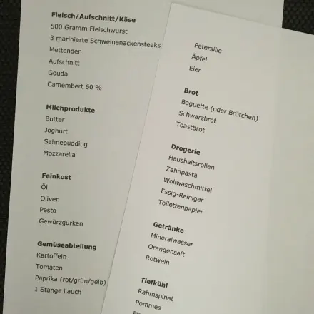 Einkaufszettel schreiben in Corona-Zeiten