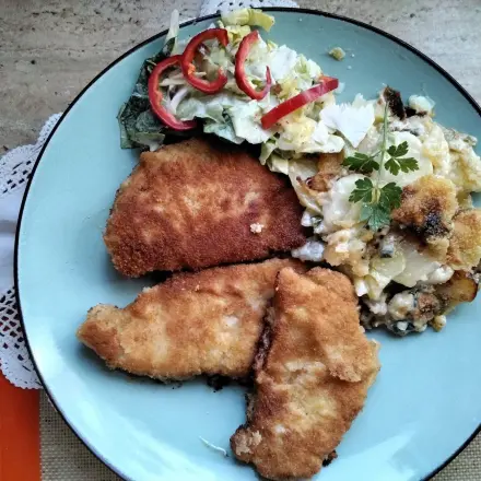 Kartoffelgratin mit Putenschnitzel