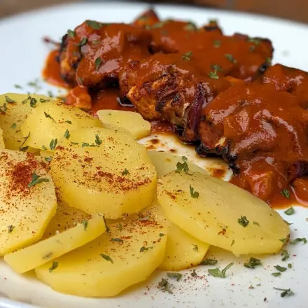 Fleisch-Spieße mit Currysoße & Kartoffeln