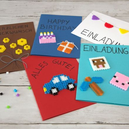 Einladungs- und Geburtstagskarten mit Bügelperlen basteln