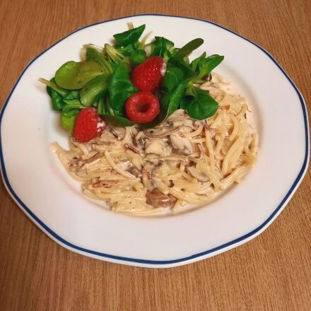 Resteverwertung: Spaghetti mit Champignon-Rahmsoße