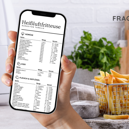 Heißluftfritteuse Garzeiten-Tabelle inkl. PDF