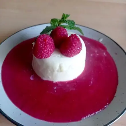 Panna cotta auf Himbeerspiegel