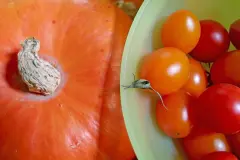 Spaghetti mit zwei So&szlig;en: K&uuml;rbis- und Tomatenso&szlig;e