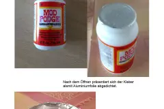Diesen Kleber, das sogenannte Mod Podge, habe ich verwendet, um innen die Silhouetten und au&szlig;en die Glitzerschichten aufzutragen, diese zu versiegeln und zu lackieren.