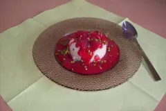 Pannacotta mit Mus aus frischen Himbeeren