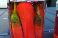 Frische Chilis in Himbeeressig eingelegt, Hei&szlig;- und Kaltabf&uuml;llung