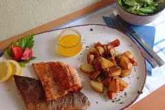 Lachsforellen-Filet auf der Haut gebraten